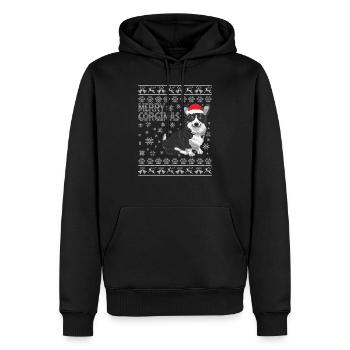 Ugly Christmas Corgi Dog - Merry Corgimas! - Men’s Premium Organic Hoodie - black - Front - Nico (187cm)