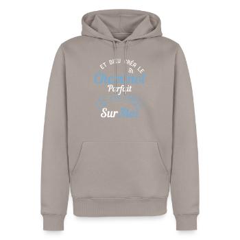 Et Dieu Créa Le Cheminot Parfait - Sweat à capuche Premium bio Homme - taupe - Devant - Nico (187cm)