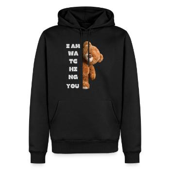 Teddybär - ich beobachte dich - Männer Premium Bio Hoodie - Schwarz - Vorne - Nico (187cm)