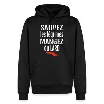 mangez du lard - Sweat à capuche Premium bio Homme - noir - Devant - Nico (187cm)