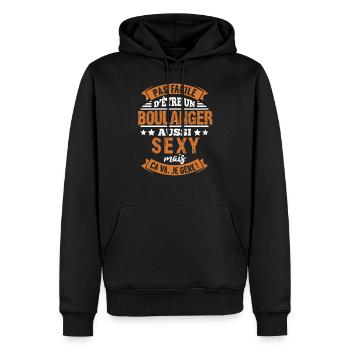 Métier boulanger cadeau humour artisan boulangerie - Sweat à capuche Premium bio Homme - noir - Devant - Nico (187cm)