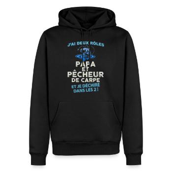 Papa et pêcheur de carpe - Sweat à capuche Premium bio Homme - noir - Devant - Nico (187cm)
