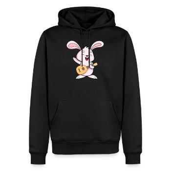 Hase liebt die Ukulele - Männer Premium Bio Hoodie - Schwarz - Vorne - Nico (187cm)