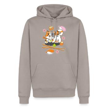 Sushi Chat - Sweat à capuche Premium bio Homme - taupe - Devant - Nico (187cm)