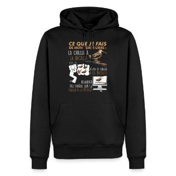 Chasse bécasse, cadeau blague drole chasseur - Sweat à capuche Premium bio Homme - noir - Devant - Nico (187cm)