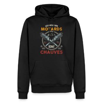 Meilleurs chauves motards, idée cadeau humour moto - Sweat à capuche Premium bio Homme - noir - Devant - Nico (187cm)