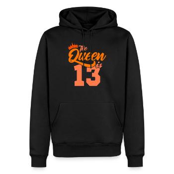 BIRTHDAY QUEEN 13 Anniversaire fille 13 ans - Sweat à capuche Premium bio Homme - noir - Devant - Nico (187cm)