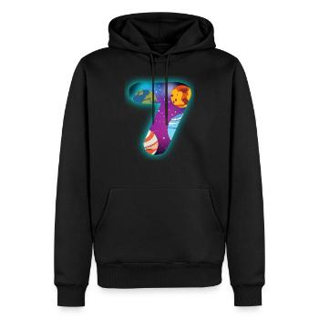 WELTRAUM 7 GEBURTSTAG 7 Jahre 7 Geburtstag - Männer Premium Bio Hoodie - Schwarz - Vorne - Nico (187cm)