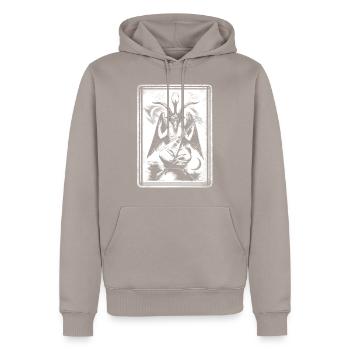 Der Weiße Pfeil von Baphomet - Männer Premium Bio Hoodie - Taupe - Vorne - Nico (187cm)