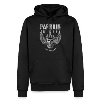 Parrain biker motard cadeau drôle moto - Sweat à capuche Premium bio Homme - noir - Devant - Nico (187cm)
