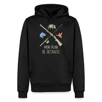 Départ Retraite Chasseur Pêcheur Plan Chasse Pêche - Sweat à capuche Premium bio Homme - noir - Devant - Nico (187cm)