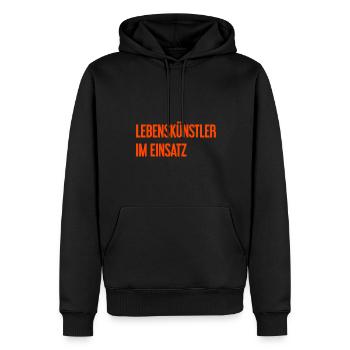 Lebenskünstler im Einsatz - Männer Premium Bio Hoodie - Schwarz - Vorne - Nico (187cm)