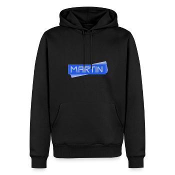 Balise nominative Martin - Sweat à capuche Premium bio Homme - noir - Devant - Nico (187cm)