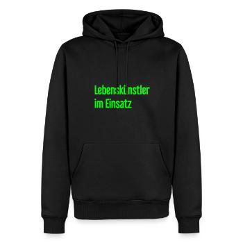 Lebenskünstler im Einsatz - Männer Premium Bio Hoodie - Schwarz - Vorne - Nico (187cm)