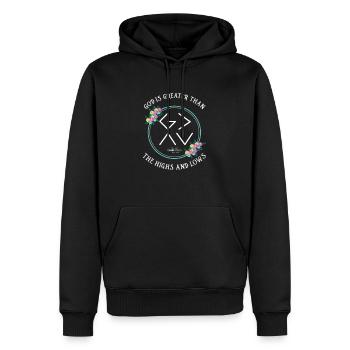 Dieu est plus grand que les hauts et les bas - Sweat à capuche Premium bio Homme - noir - Devant - Nico (187cm)