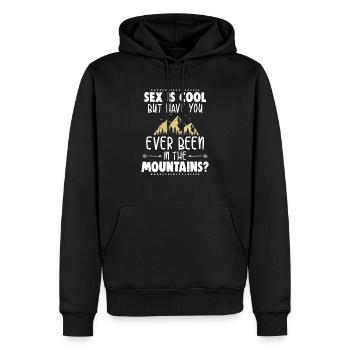 Berge Shirt · Bergsteigen · Wandern · Berge? - Männer Premium Bio Hoodie - Schwarz - Vorne - Nico (187cm)