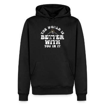 Le monde est meilleur avec toi - Sweat à capuche Premium bio Homme - noir - Devant - Nico (187cm)
