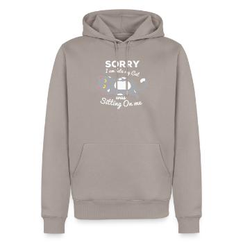 nicht morgens, zu spät kommen, den Wecker verpassen - Männer Premium Bio Hoodie - Taupe - Vorne - Nico (187cm)