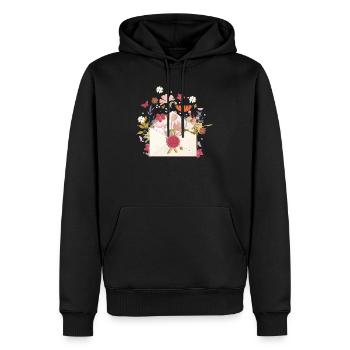 floraler Briefumschlag mit Blüten und Siegel - Männer Premium Bio Hoodie - Schwarz - Vorne - Nico (187cm)