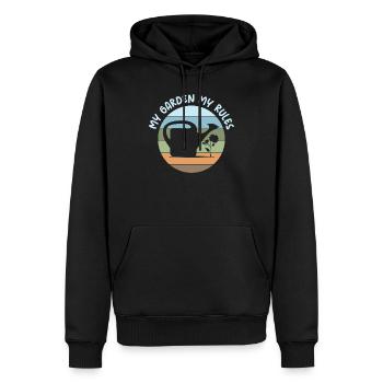 lustige Sprüche Garten Gärtner Regeln retro Logo - Männer Premium Bio Hoodie - Schwarz - Vorne - Nico (187cm)