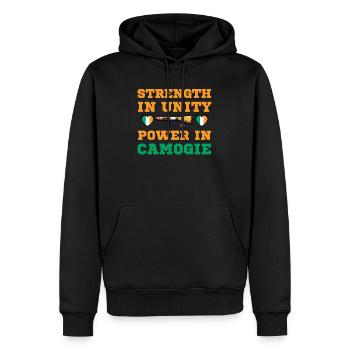Strength in unity, power in Camogie - Men’s Premium Organic Hoodie - black - Front - Nico (187cm)