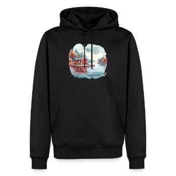 Suède maison Suède lac cadeau de vacances - Sweat à capuche Premium bio Homme - noir - Devant - Nico (187cm)