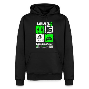 Niveau débloqué Gamer Anniversaire 15 ans - Sweat à capuche Premium bio Homme - noir - Devant - Nico (187cm)