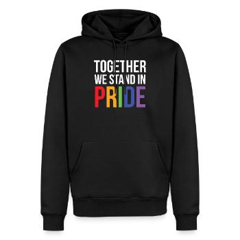 LGBTQ Pride Month - Gemeinsam stehen wir zur Pride - Männer Premium Bio Hoodie - Schwarz - Vorne - Nico (187cm)