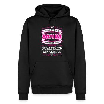 Qualitätsmerkmal Sophia einfach Erstklassig - Männer Premium Bio Hoodie - Schwarz - Vorne - Nico (187cm)