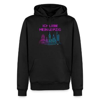 Ich liebe mein Leipzig Neon Skyline - Männer Premium Bio Hoodie - Schwarz - Vorne - Nico (187cm)