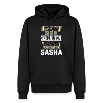 Sacha le plus bel homme de Dieu a façonné le design - Sweat à capuche Premium bio Homme - noir - Devant - Nico (187cm)