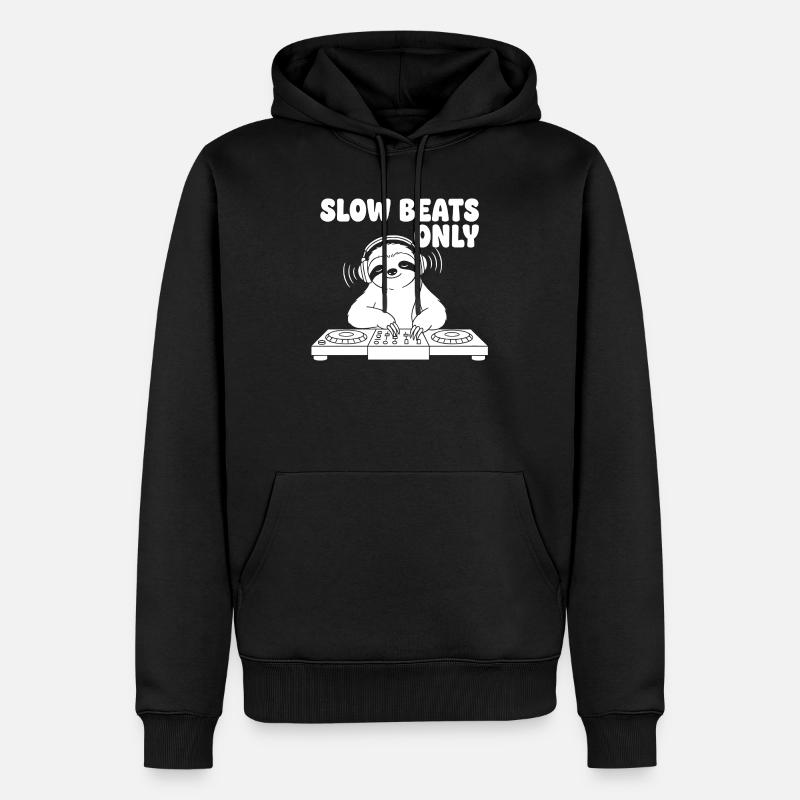 Slow Beats Sloth DJ - Männer Premium Bio Hoodie - Schwarz