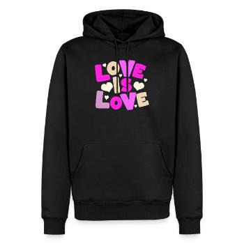 L’amour est l’amour – Déclaration de cœur colorée - Sweat à capuche Premium bio Homme - noir - Devant - Nico (187cm)