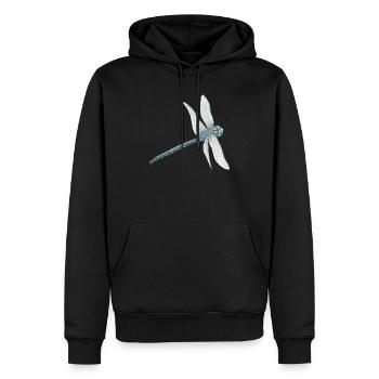 Illustration de libellule sarcelle - Sweat à capuche Premium bio Homme - noir - Devant - Nico (187cm)