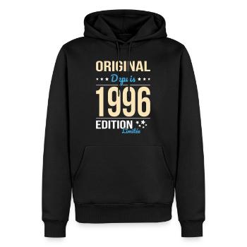Original seit 1996 – 30-jähriges Jubiläum - Männer Premium Bio Hoodie - Schwarz - Vorne - Nico (187cm)