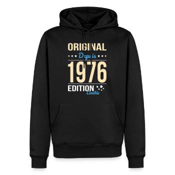 Original seit 1976 – 50-jähriges Jubiläum - Männer Premium Bio Hoodie - Schwarz - Vorne - Nico (187cm)