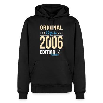 Original seit 2006 – 20-jähriges Jubiläum - Männer Premium Bio Hoodie - Schwarz - Vorne - Nico (187cm)