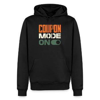 Coupon Mode On – Schnäppchenjäger Retro Design - Männer Premium Bio Hoodie - Schwarz - Vorne - Nico (187cm)