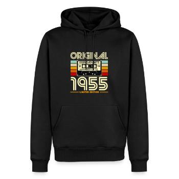 Cassette Rétro 1955 Légendaires Hits - Sweat à capuche Premium bio Homme - noir - Devant - Nico (187cm)