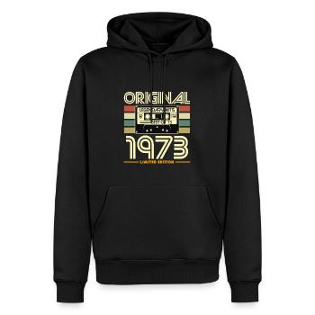Originale Retro-Kassette von 1973 - Männer Premium Bio Hoodie - Schwarz - Vorne - Nico (187cm)