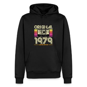 Originalkassette Retro von 1979 - Männer Premium Bio Hoodie - Schwarz - Vorne - Nico (187cm)