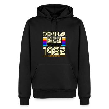 Original 1982 Edition Cassette - Men’s Premium Organic Hoodie - black - Front - Nico (187cm)