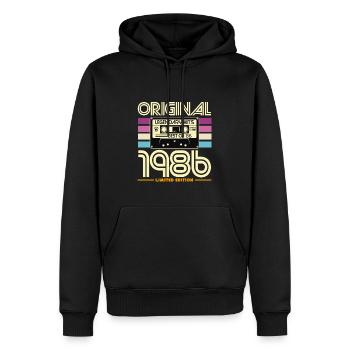 Originalkassette von 1986 Retro Limited - Männer Premium Bio Hoodie - Schwarz - Vorne - Nico (187cm)