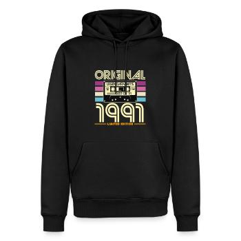 1991 Cassette Rétro Légende - Sweat à capuche Premium bio Homme - noir - Devant - Nico (187cm)