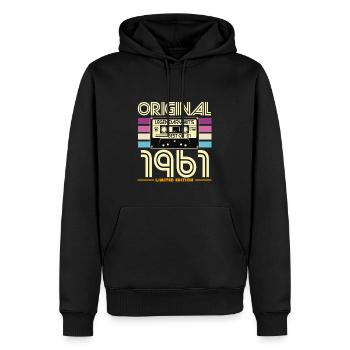 Originale Kassetten-Retro-Edition von 1961 - Männer Premium Bio Hoodie - Schwarz - Vorne - Nico (187cm)