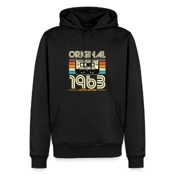 Origine 1963 Cassette Vintage - Sweat à capuche Premium bio Homme - noir - Devant - Nico (187cm)