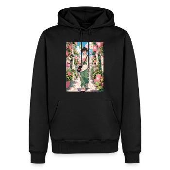 Frühlingsspaziergang durch die Blumengasse - Männer Premium Bio Hoodie - Schwarz - Vorne - Nico (187cm)