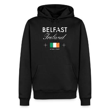 Belfast Nordirland Koordinaten Reise Souvenir - Männer Premium Bio Hoodie - Schwarz - Vorne - Nico (187cm)