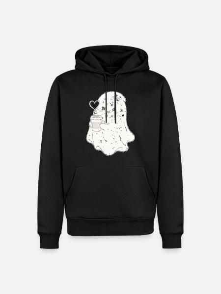 Kuscheliger Geist mit Kaffeebecher - Männer Premium Bio Hoodie - Schwarz