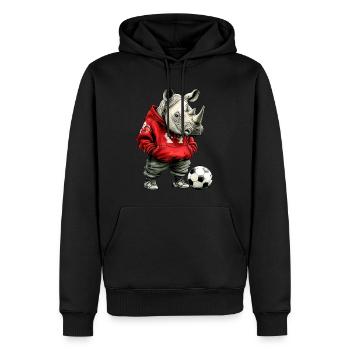 Nashorn Fussballer rot - Männer Premium Bio Hoodie - Schwarz - Vorne - Nico (187cm)
